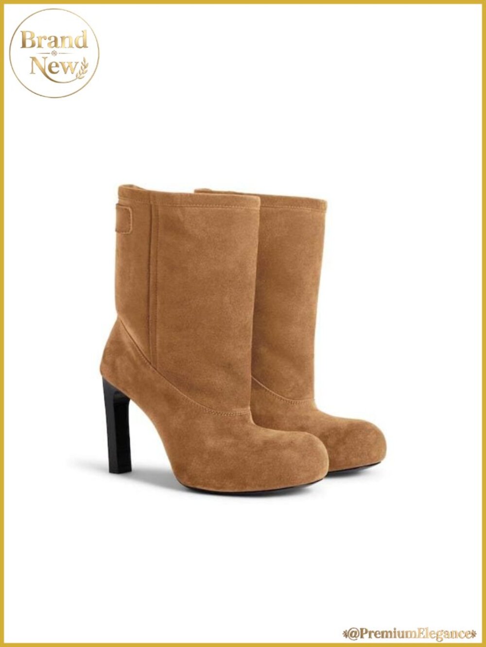 Suede Heeled Snow Boots Round Toe Furry Ankle Booties Winter Pull-On